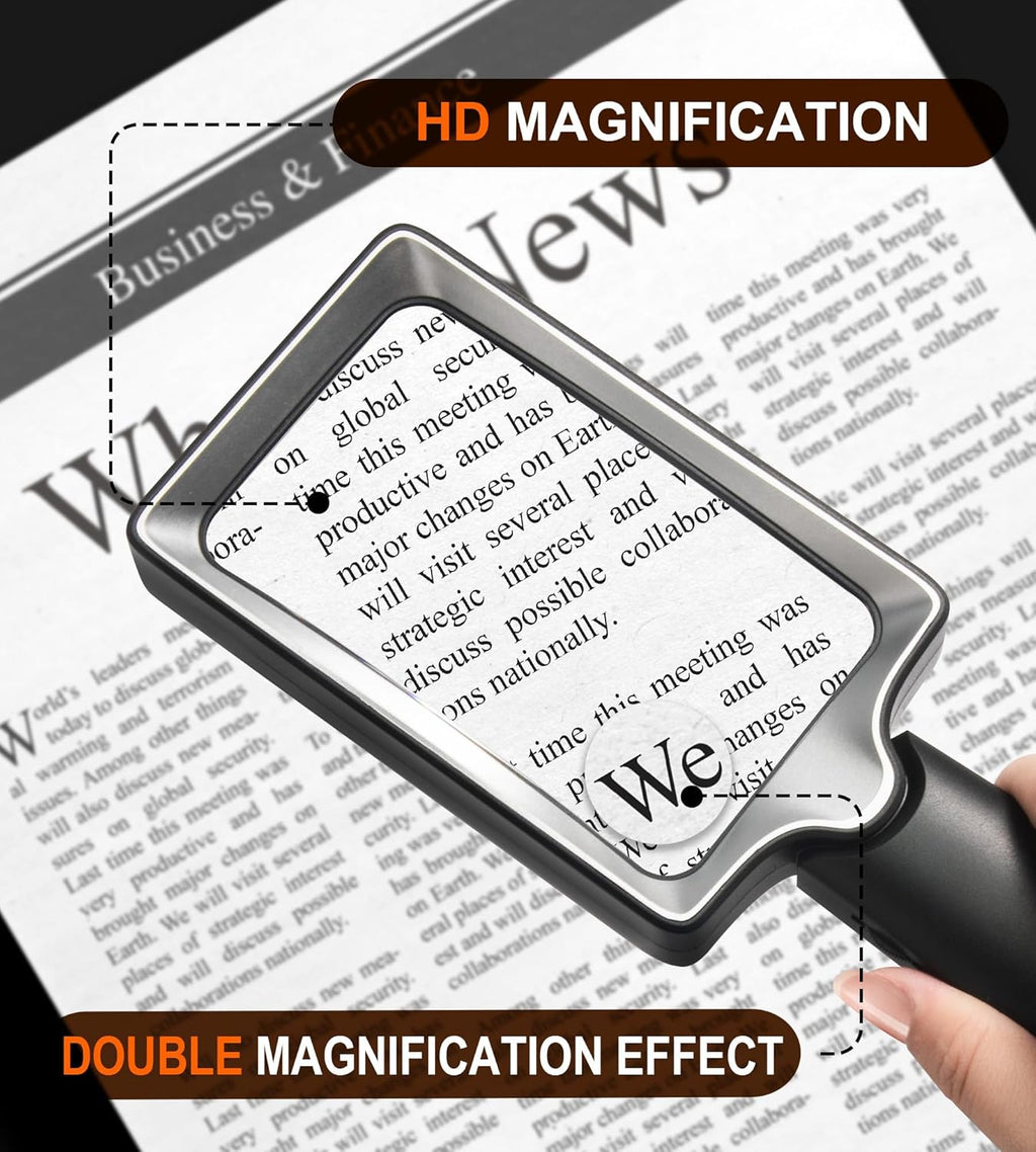 Magnifying Glass with Light, 20 LED Large Handheld Lighted Magnifier Rectangle Illuminated Magnifying Glass for
