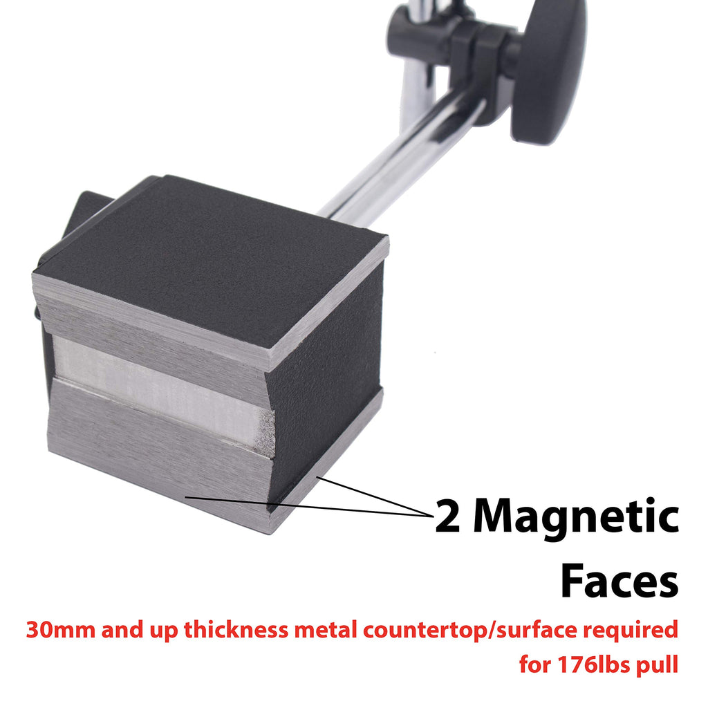 Clockwise Tools MGBR-02 Magnetic Base Stand for Digital Dial Indicator Gauge 176lbs Max Pull