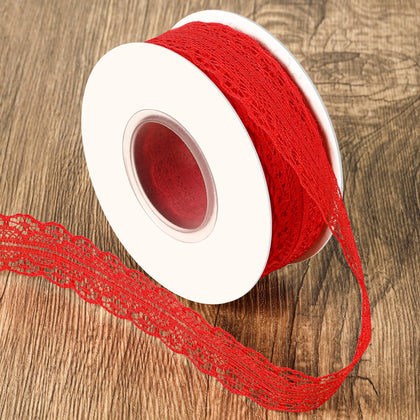 Red Lace Ribbon Vintage 25 Yards Lace Fabric Trims and Embellishment Laces Red Ribbon for Gift Wrapping Dressing