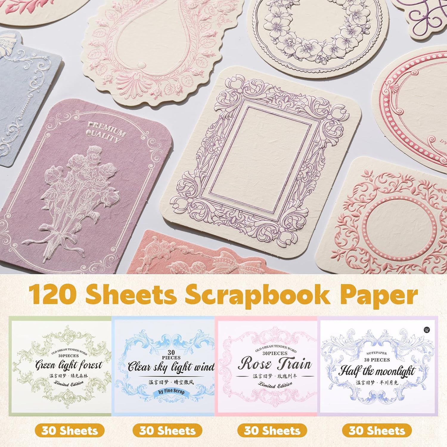 160 Pcs Vintage Scrapbook Supplies Kit, Including 120 Sheets Scrapbook Paper Pad 40 Decorative Flower Stickers, Junk