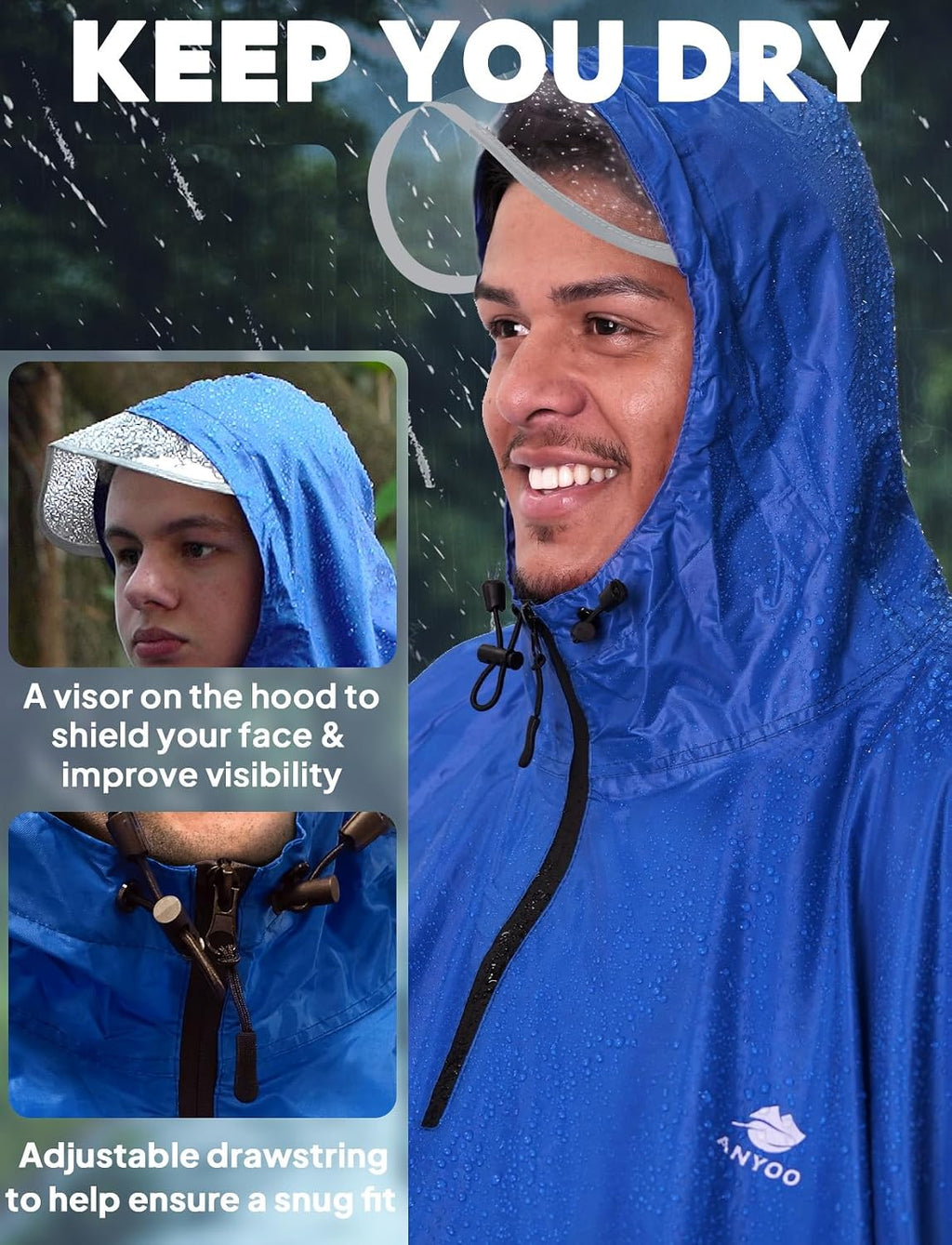 Waterproof Rain Poncho Bike Bicycle Rain Capes Lightweight Compact Reusable for Adults