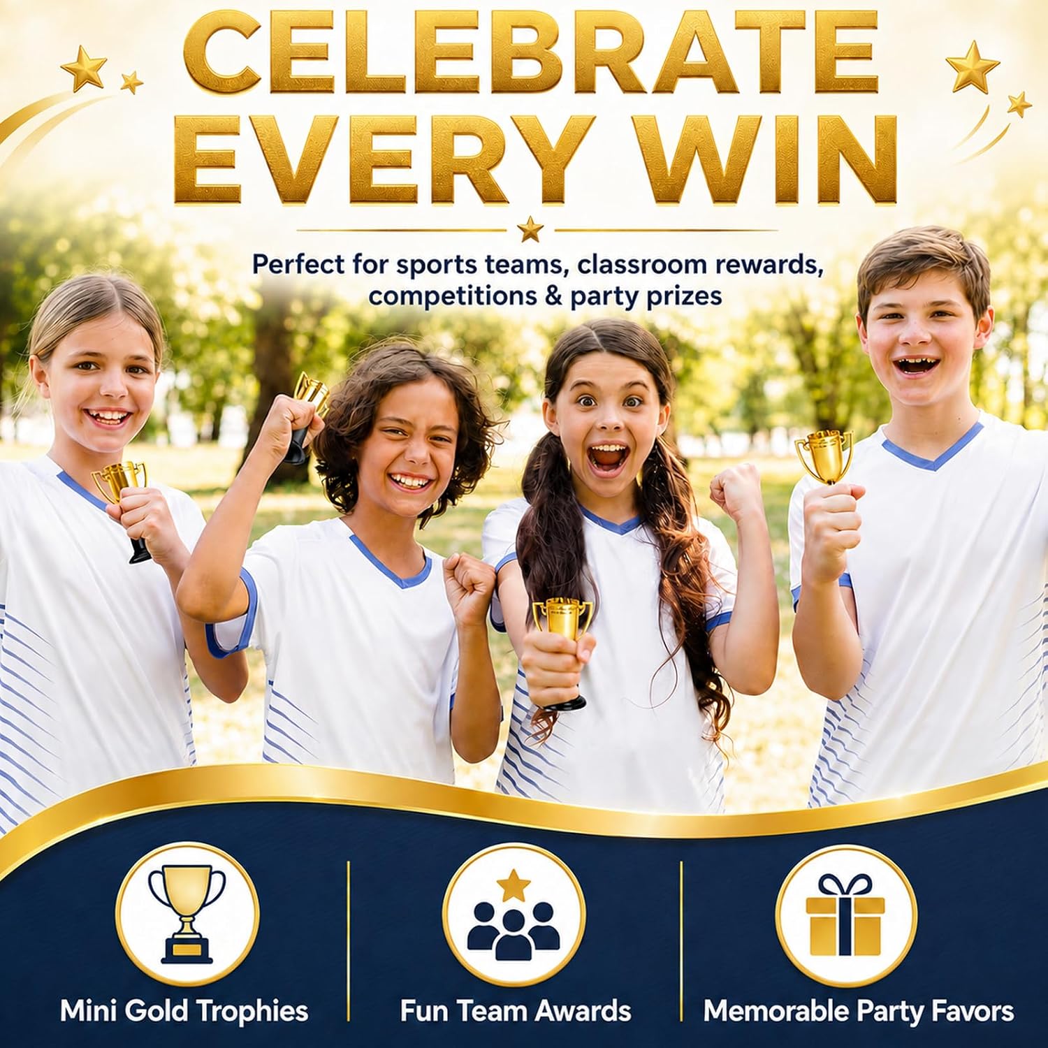 Mini Trophies, 4 Inch Mini Gold Award Trophy Cup, Plastic Gold Award Trophy Cups, Golden Award Trophy Cups Set for