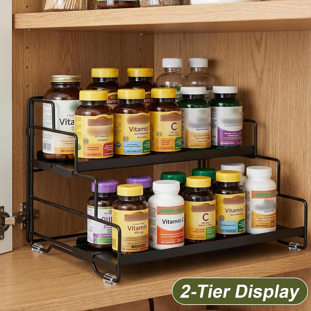 Spice Rack Organizer for Cabinet, Tiered Adjustable Spice Shelf Organization, Metal Seasoning Rack for Kitchen