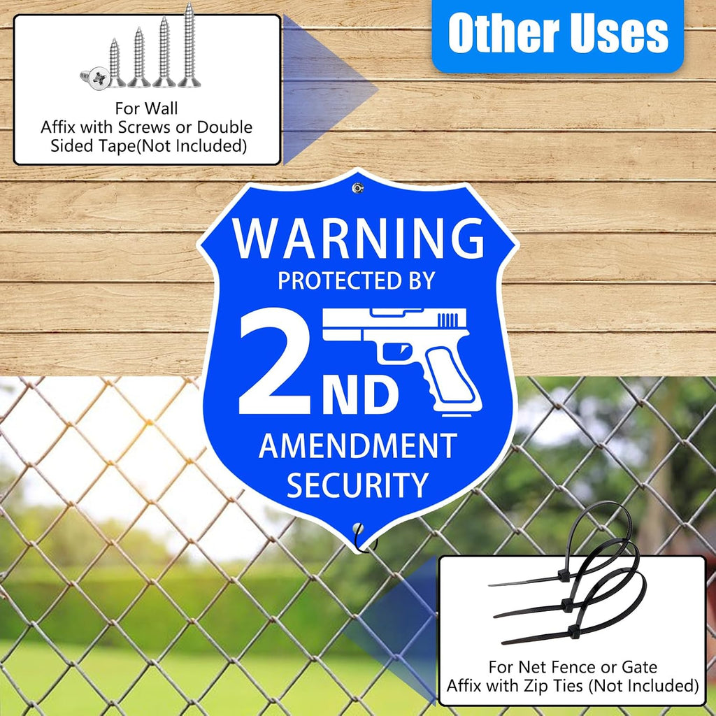 9" x 28" Protected by 2nd Amendment Home Security Sign, Shield Shape | No Trespassing Sign with Stakes, House Yard