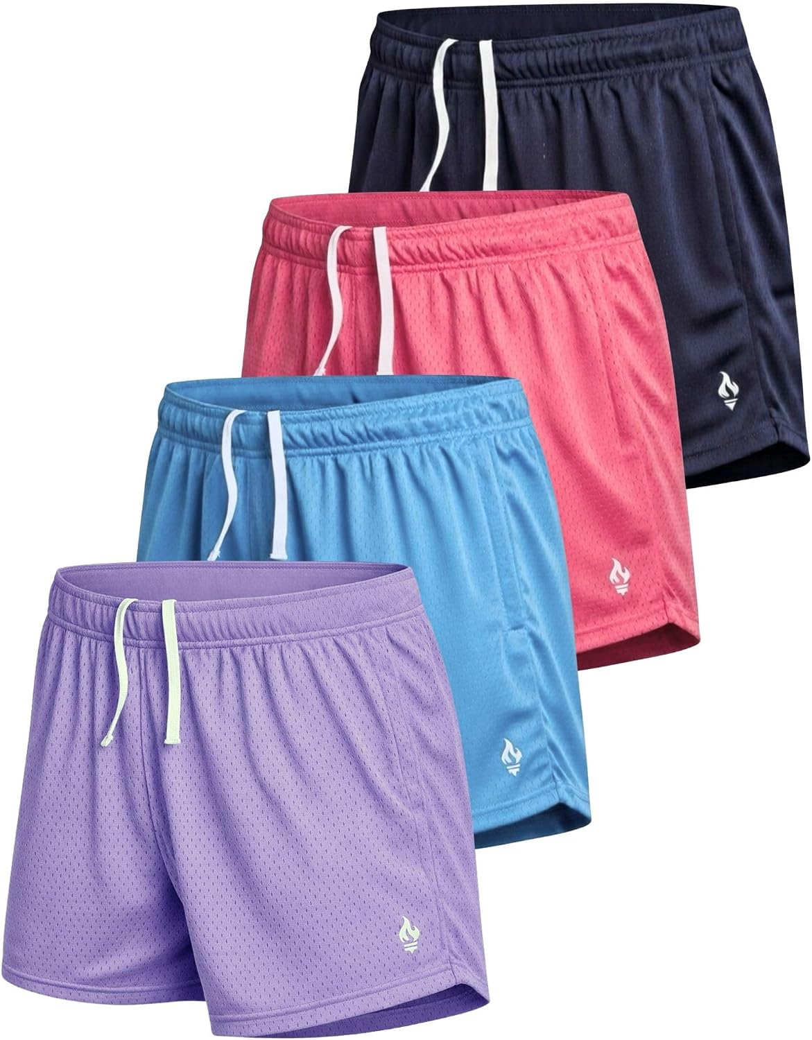 4 Pack Youth Girls Athletic Mesh Shorts with Pockets | Quick Dry, Activewear, Gym Shorts for Running Basketball