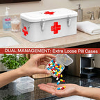 Metal First Aid Box with 3 Pill Organizers, White