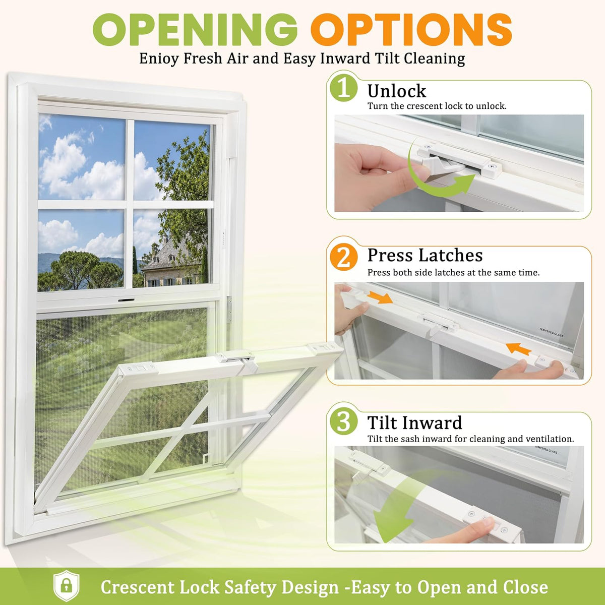 Vinyl Single Hung Window 32"x36", Double Pane Household Window