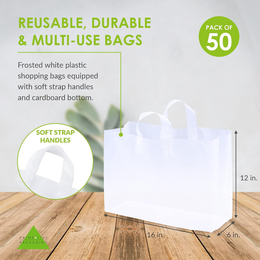 Large Plastic Shopping Bags with Handles, 50 Pack