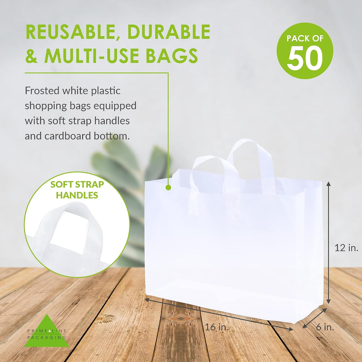 Large Plastic Shopping Bags with Handles, 50 Pack