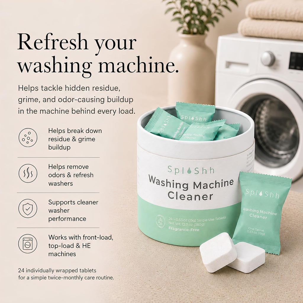 Washing Machine Cleaner Tablets, 24 Pack – Unscented Washer Cleaner & Descaler for Front Load, Top Load and HE