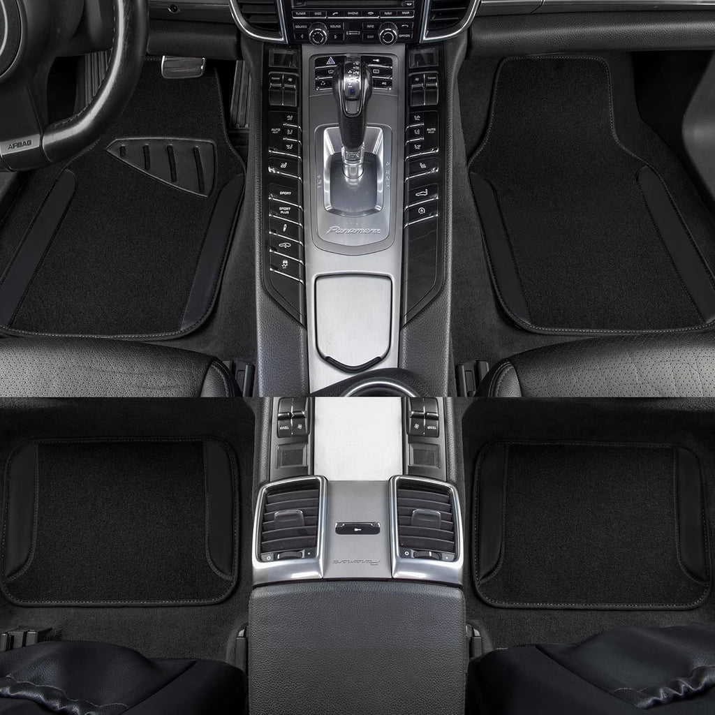 Waterproof Universal Fit Car Floor Mats, Faux Leather Car Carpet Mats, Black Car Mats with Anti-Slip Nibbs Backing &