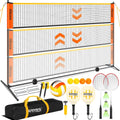 3-in-1 Volleyball Badminton Pickleball Net Set, Adjustable Height | Portable backyard net set with badminton rackets
