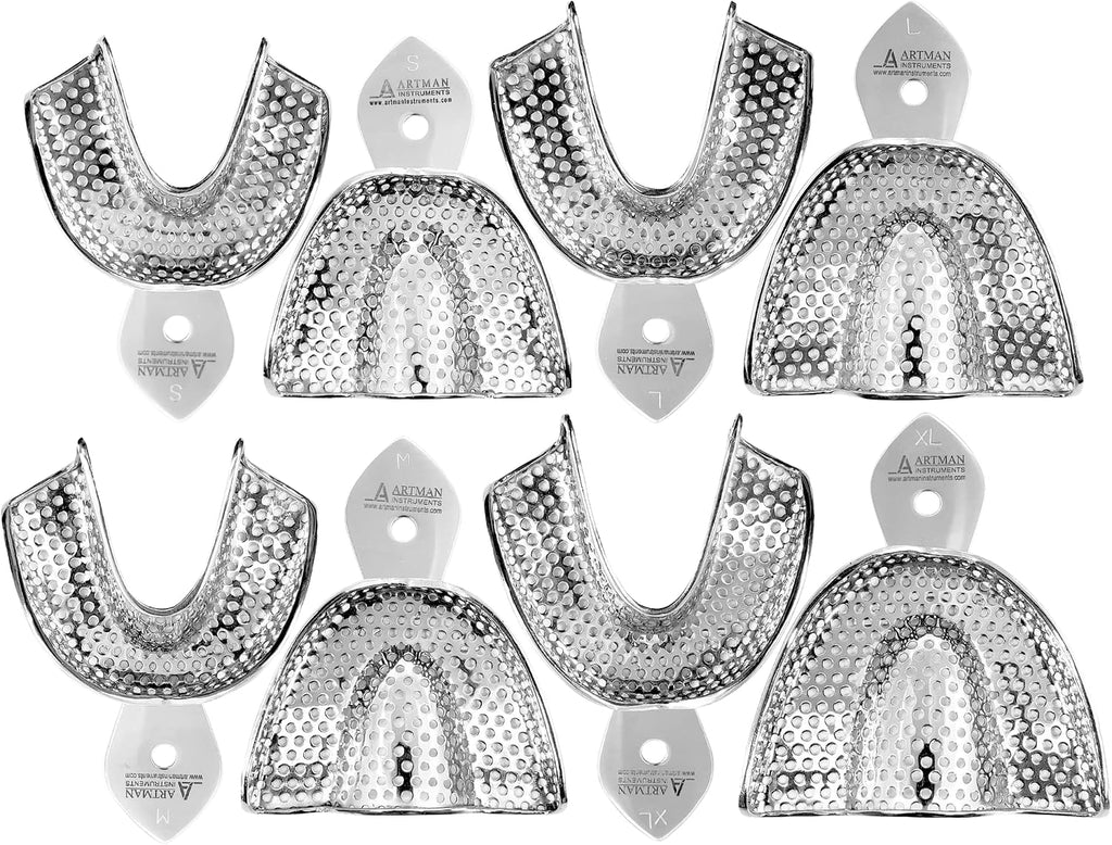 Dental Impression Trays – Set of 8 (Small, Medium, Large, Extra Large) – Stainless Steel, Perforated, Autoclavable