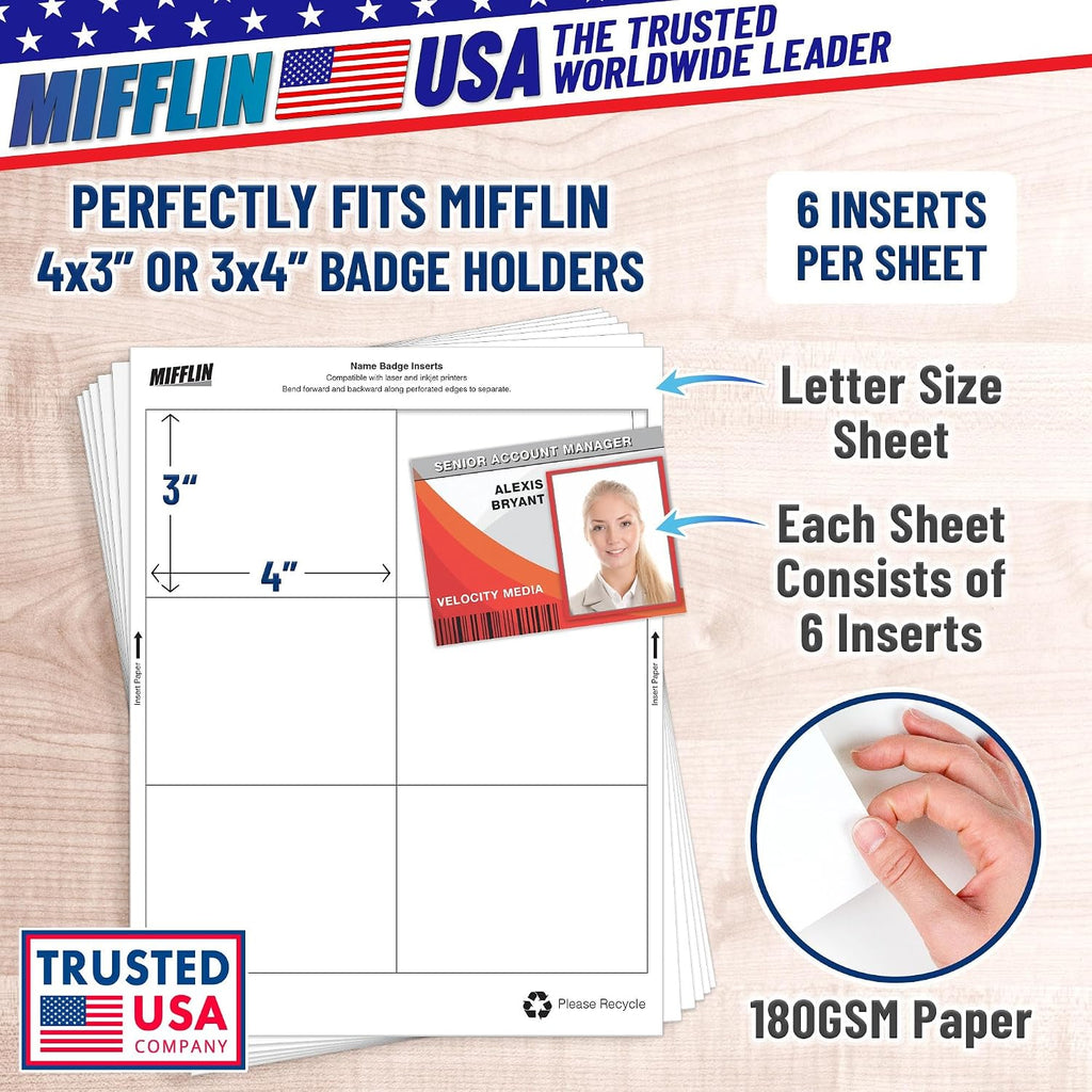 Magnetic Name Badge Holders + Paper Inserts - 50 Pack - 3x4 In Zipperless Horizontal ID Badge Sleeves + Printable