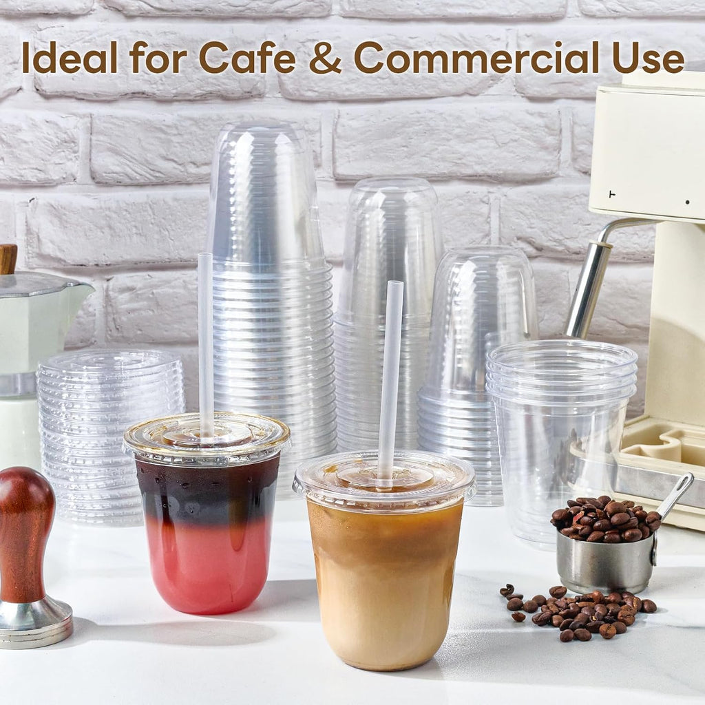 100 Pack 12 oz Disposable Plastic Cups with Lids and Straws
