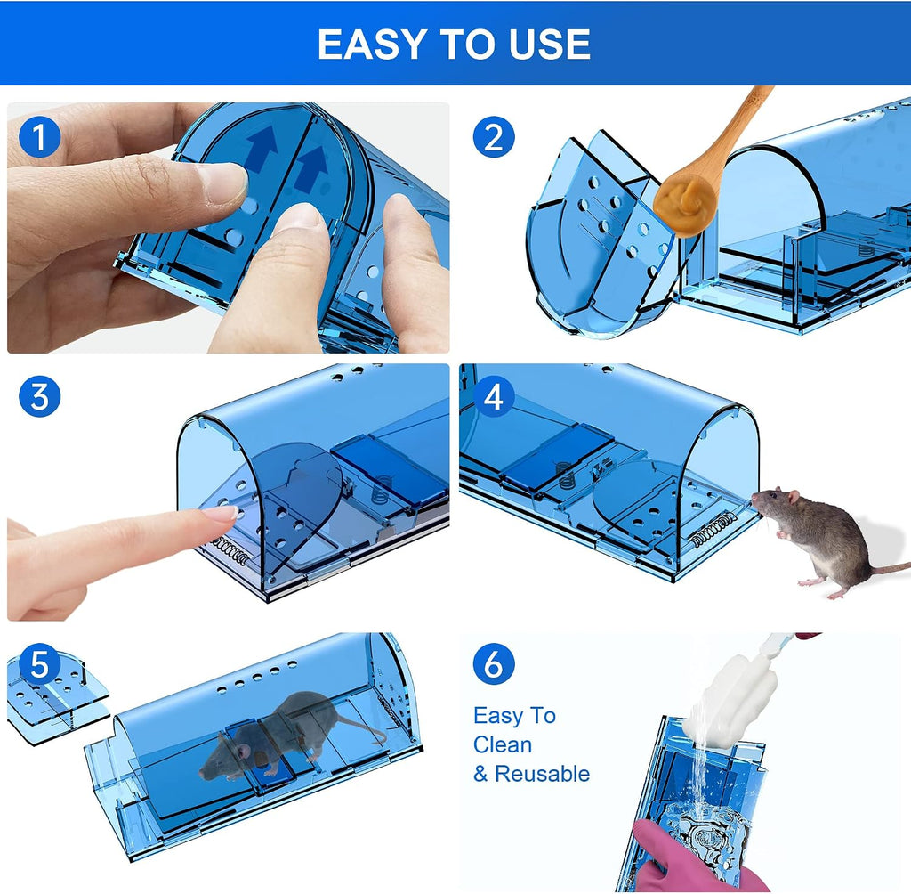 Humane Mouse Traps, Catch& Release, Reusable Rat Traps, Easy to Set and Safe for Family and Pets, No Kill for Small