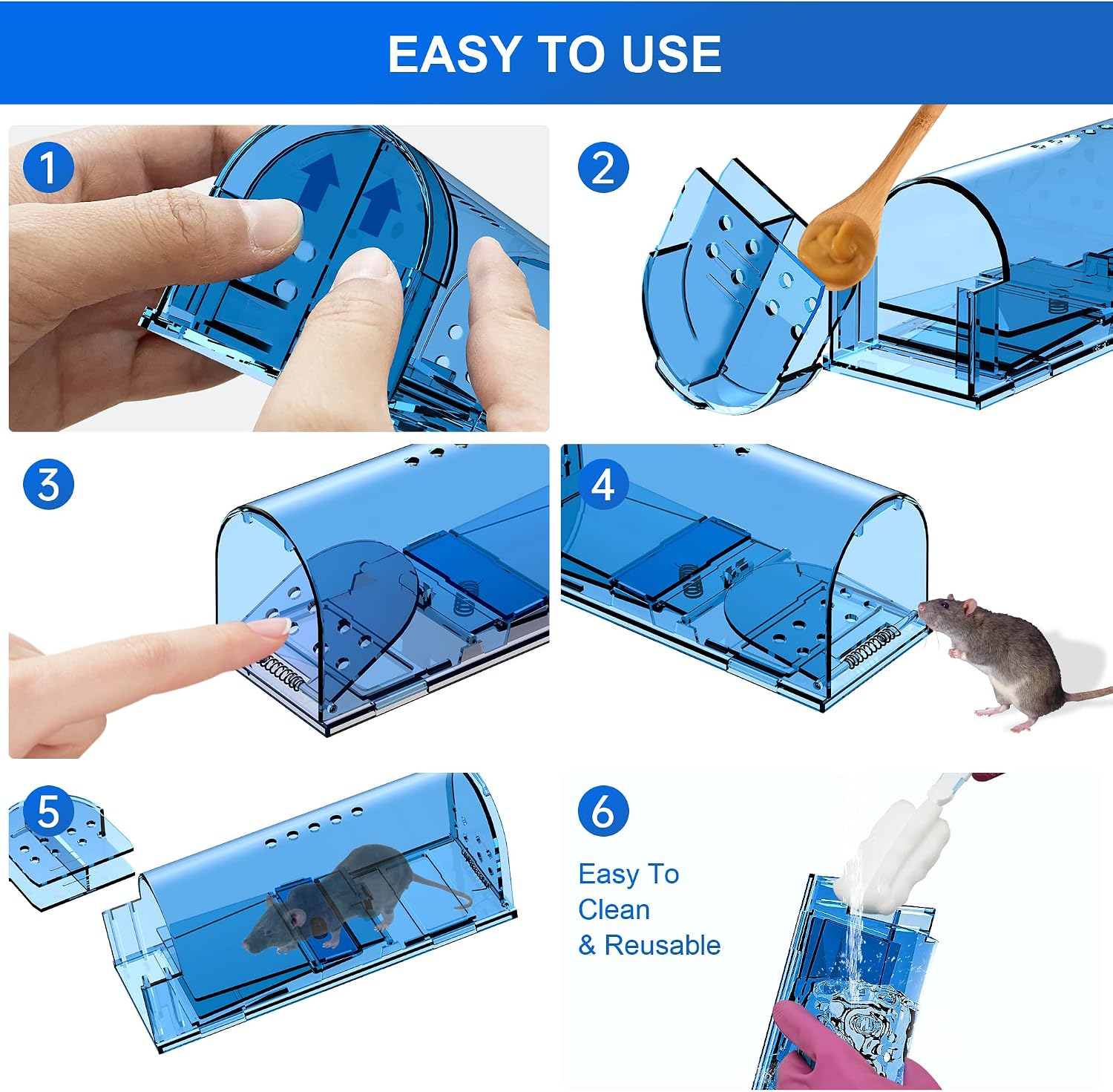 Humane Mouse Traps, Catch& Release, Reusable Rat Traps, Easy to Set and Safe for Family and Pets, No Kill for Small