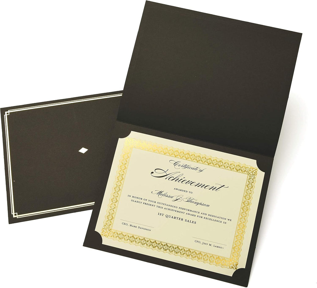 Certificate Kit, 60 Black Holders + 60 Papers, Black & Gold | 60ct black certificate holders & 8.5" x 11"
