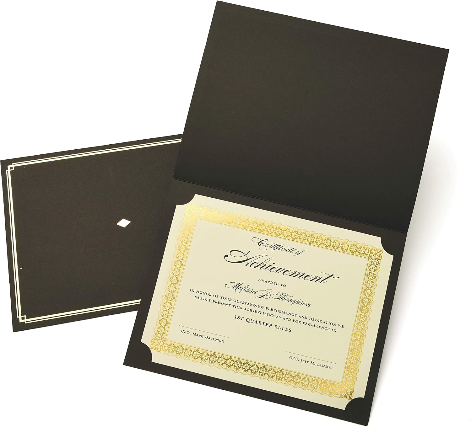 Certificate Kit, 60 Black Holders + 60 Papers, Black & Gold | 60ct black certificate holders & 8.5" x 11"