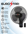 FWF16B 16" Wall Fan with Remote, Black