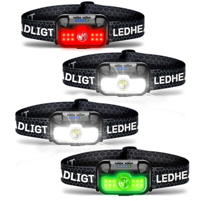 4-Pack 1300LM LED Headlamp Rechargeable with Green & Red Light