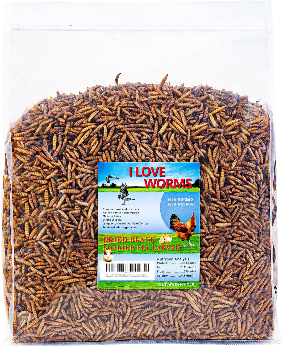 Dried Black Soldier Fly Larvae (5lb), 100% Natural Non-GMO, Treat for Chickens, More Calcium Chicken Feed Than Mealworms