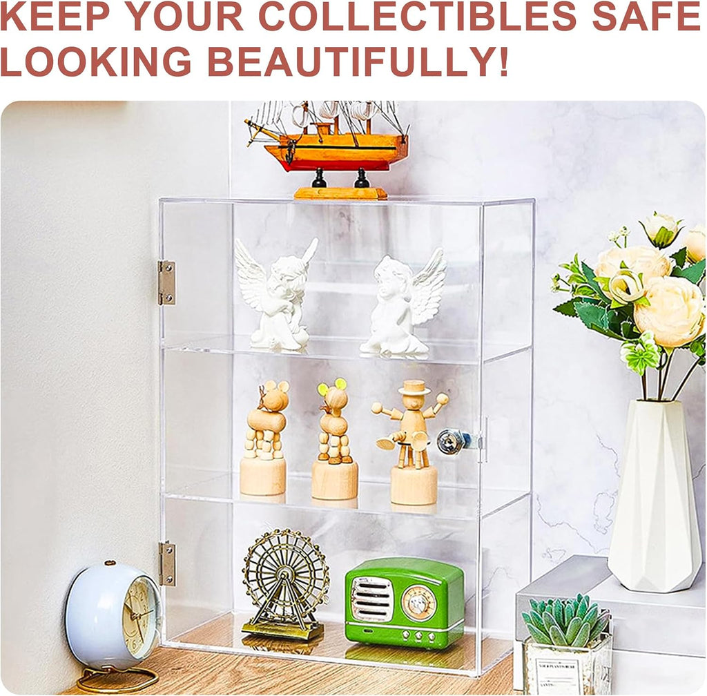 3 Shelf Acrylic Lockable Display Case for Jewelry & Valuables | 3 Tier, Clear Acrylic, Display Case, with Lock