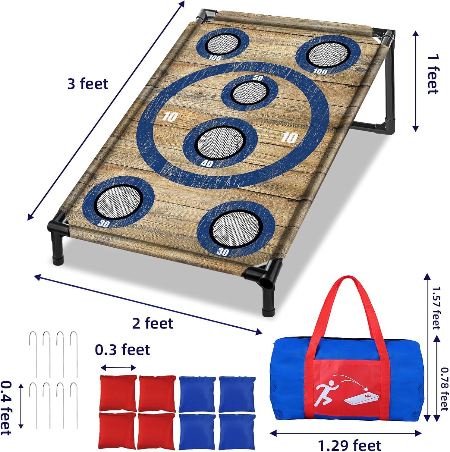 Cornhole Board Set Corn Hole Games for Adults and Kids Backyard | 3x2 Ft Corn Hole Toss Game with 8 Bean Bags for