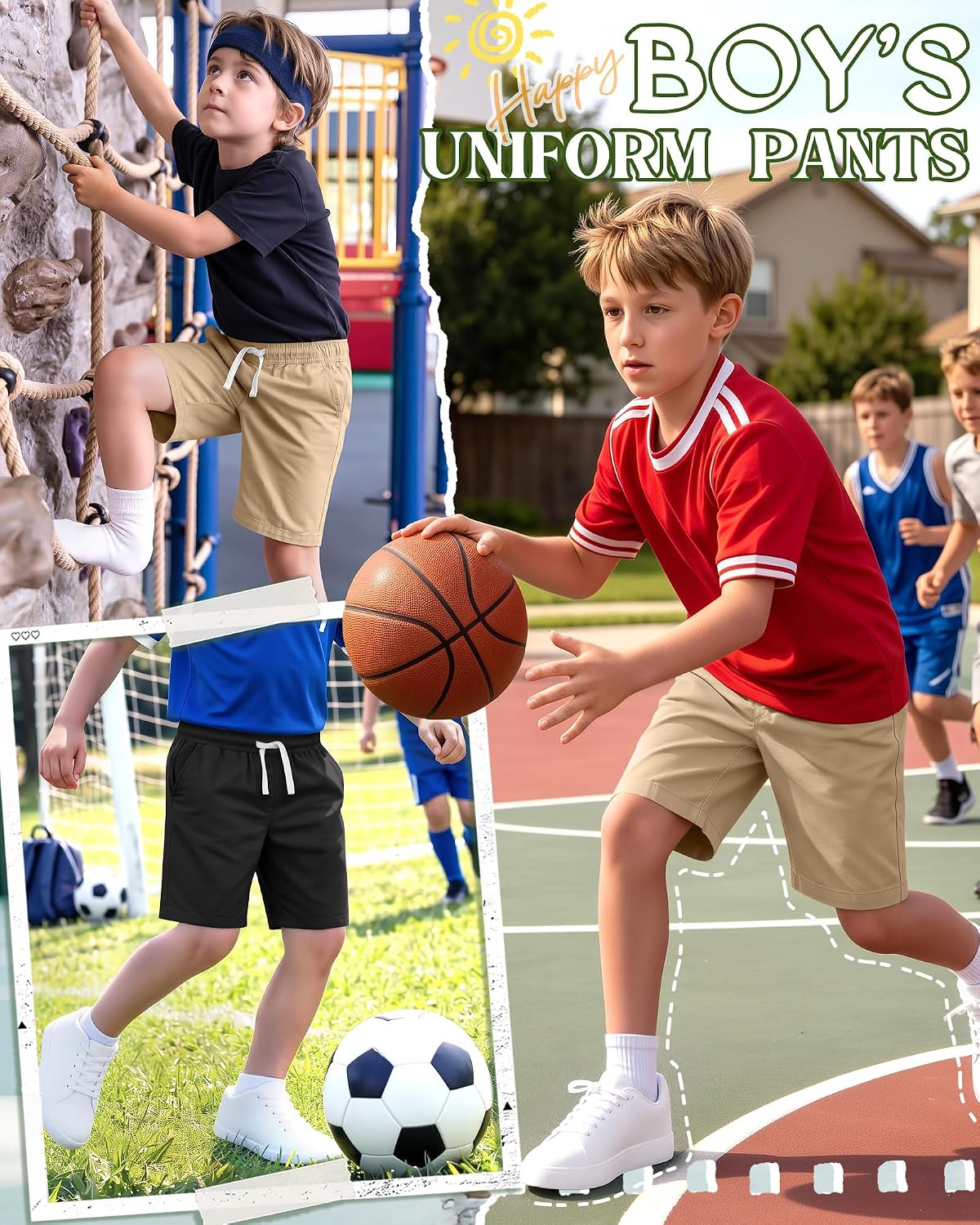 Boys School Uniform Shorts | Pull On Bermuda Shorts, Flat Front Performance Design, Drawstring Waist with