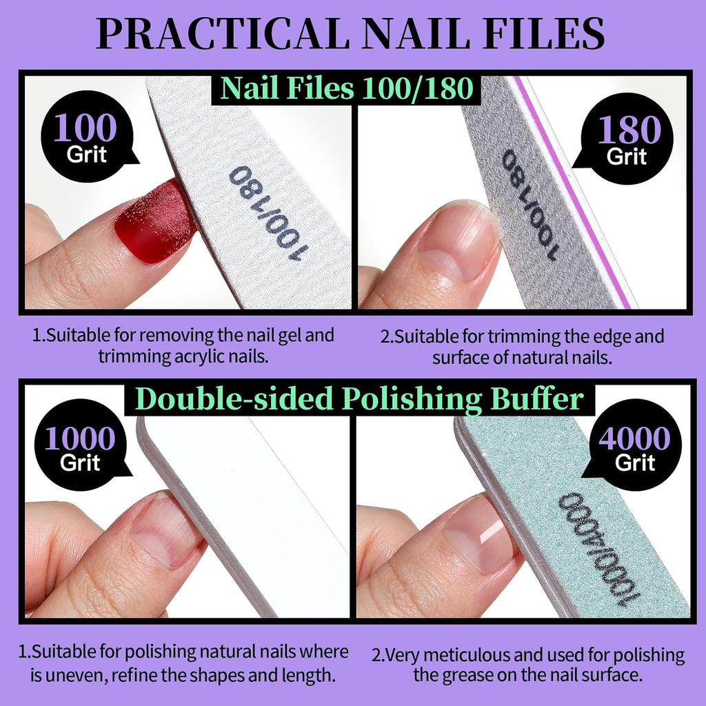 Manicure and Pedicure Tools Kit, Manicure Kit, Nail Files 100/180, Nail Buffer Block, Nail Cuticle Nippers, Cuticle