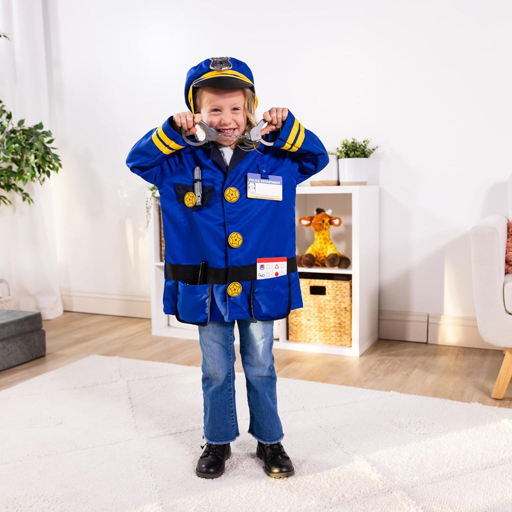 Melissa & Doug Police Officer Costume, 8-Pc Pretend Play Dress Up, Badge, Handcuffs & Accessories, Role Play Toys for