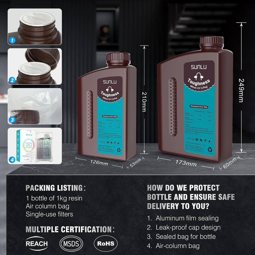 High Toughness 3D Printer Resin, Enhanced Flexible 3D Printing Photopolymer Resin, 405nm UV Fast Curing 3D Resin for