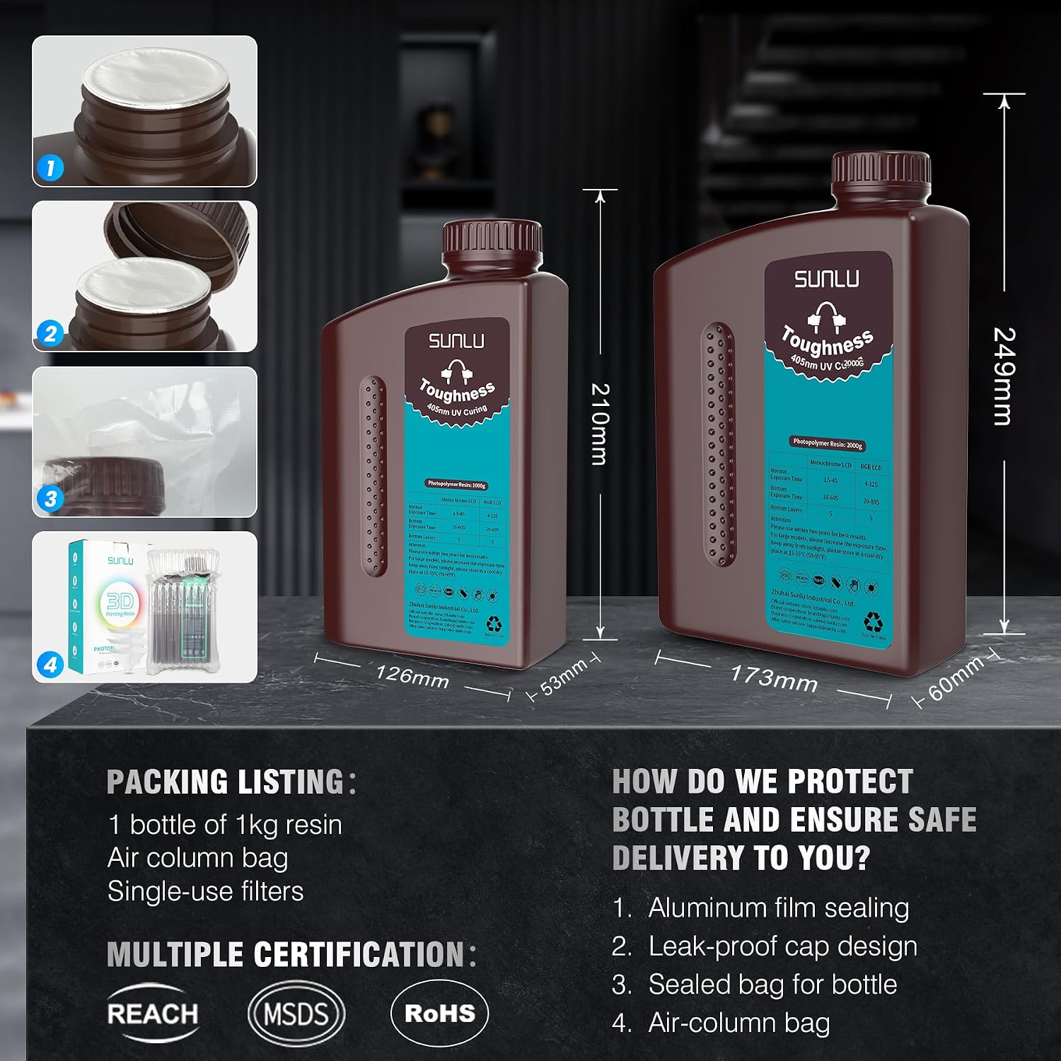 High Toughness 3D Printer Resin, Enhanced Flexible 3D Printing Photopolymer Resin, 405nm UV Fast Curing 3D Resin for