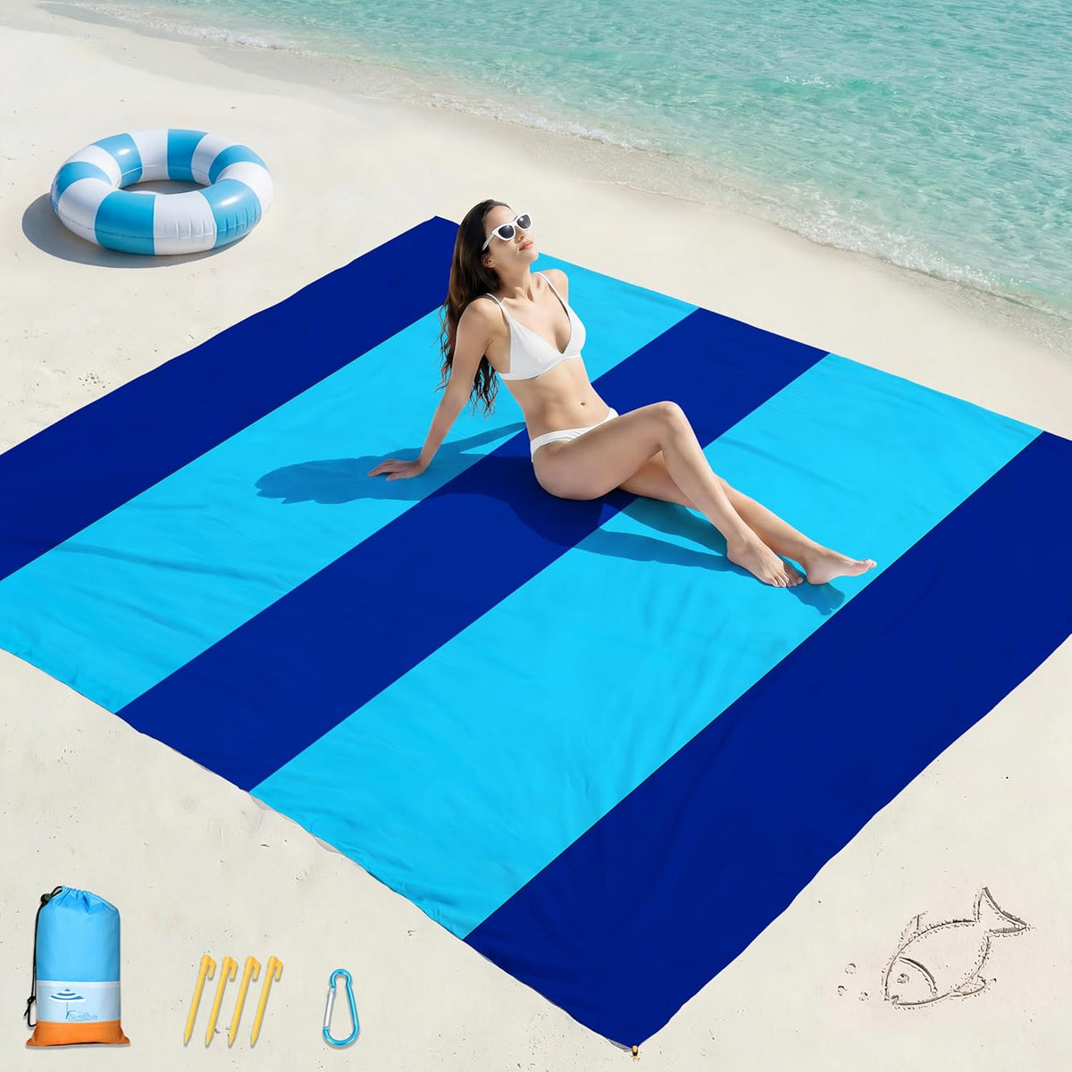 Beach Blanket Waterproof Sandproof 78''X81''/10'X9' Oversized Big Blanket | Sand Free Large Blanket for