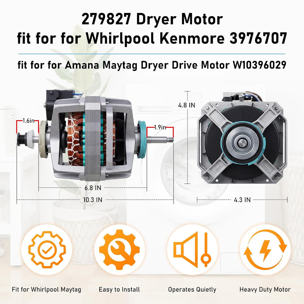 Upgraded 279827 S58TVNBG-7091 Dryer Drive Motor fit for Whirlpool Maytag