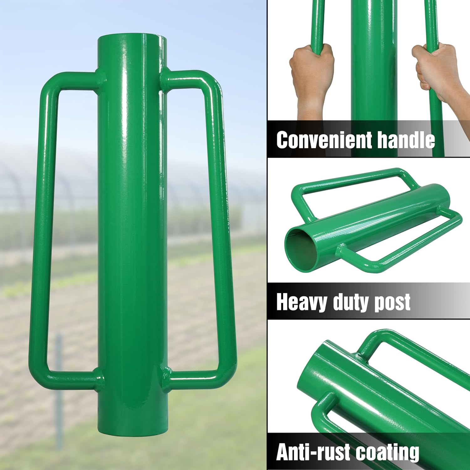 Fence Post Driver, Heavy Duty Hand Post Pounder with Handle - Use for Metal U Posts, T Posts, Garden Fence (15 LBS)