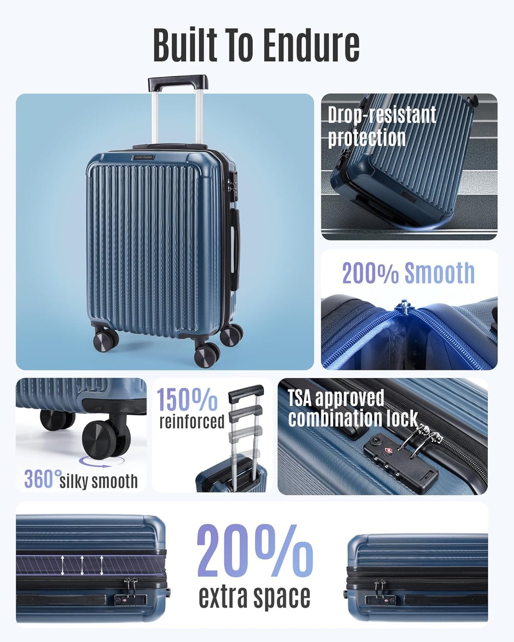 Carry On Luggage 22x14x9 Airline Approved, Durable Hard Shell Carry On Suitcases with Wheels, Expandable Hardside