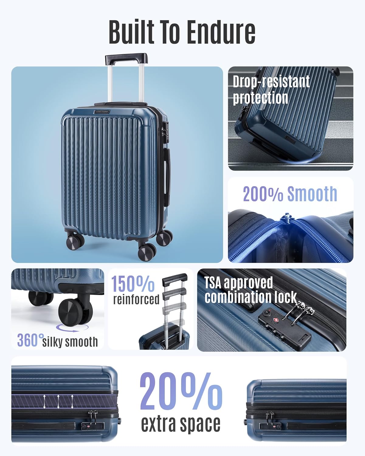 Carry On Luggage 22x14x9 Airline Approved, Durable Hard Shell Carry On Suitcases with Wheels, Expandable Hardside