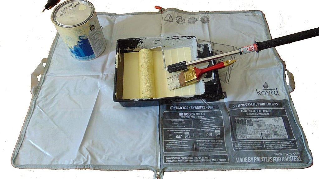 Kovrd 2-in-1 Reusable Paint Tray Storage Bag and 39” x 29” Drop Cloth, Keep Brushes Rollers and Paint Wet for Days