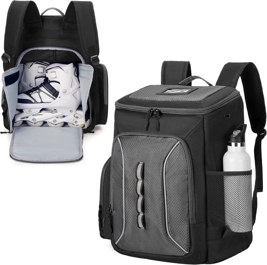 Roller Skate Bag, Ice Skate Bag Backpack with Multiple Pockets | Back Shoe Pocket, Top Helmet Pocket, Padded Shoulder
