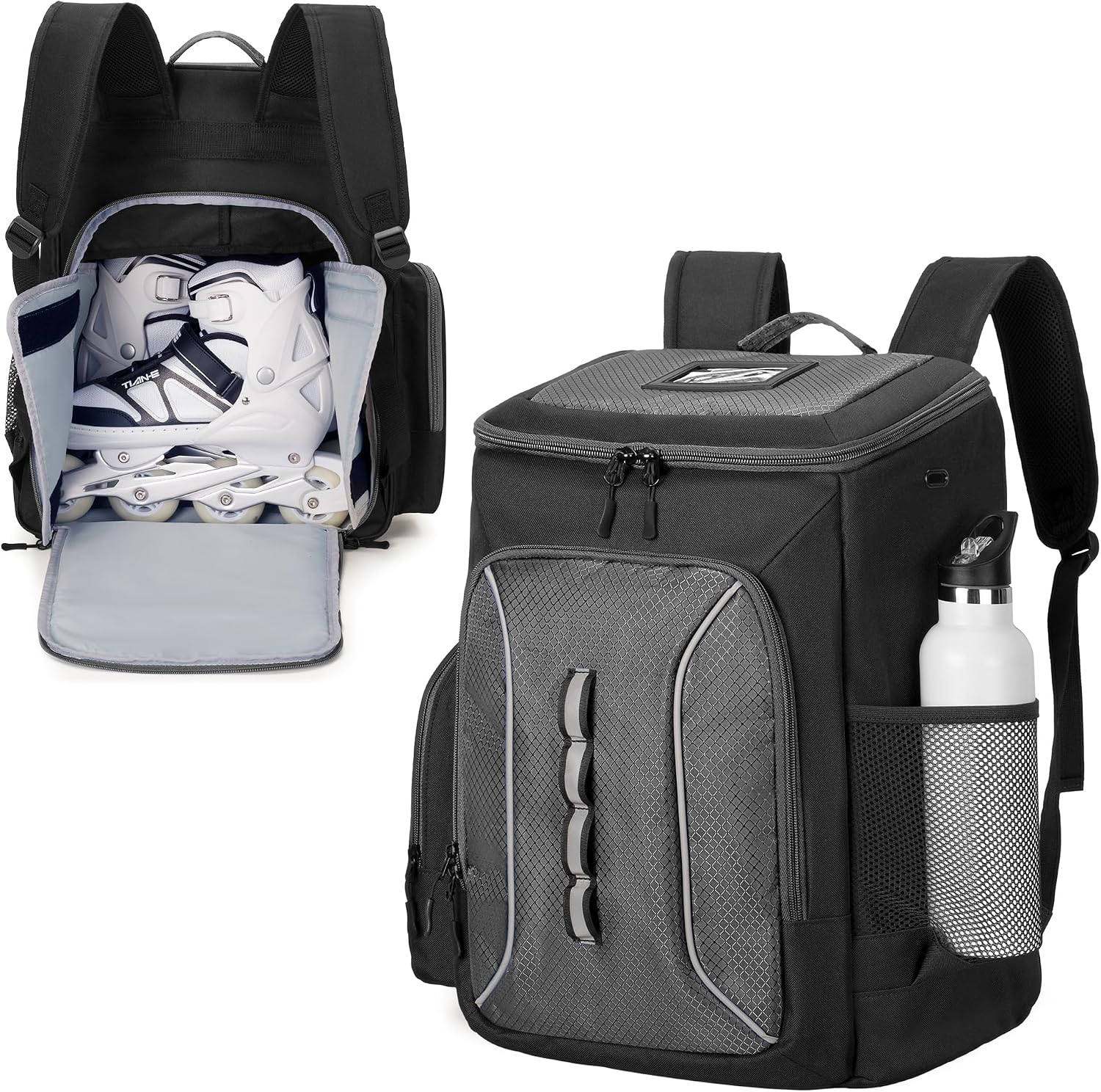 Roller Skate Bag, Ice Skate Bag Backpack with Multiple Pockets | Back Shoe Pocket, Top Helmet Pocket, Padded Shoulder