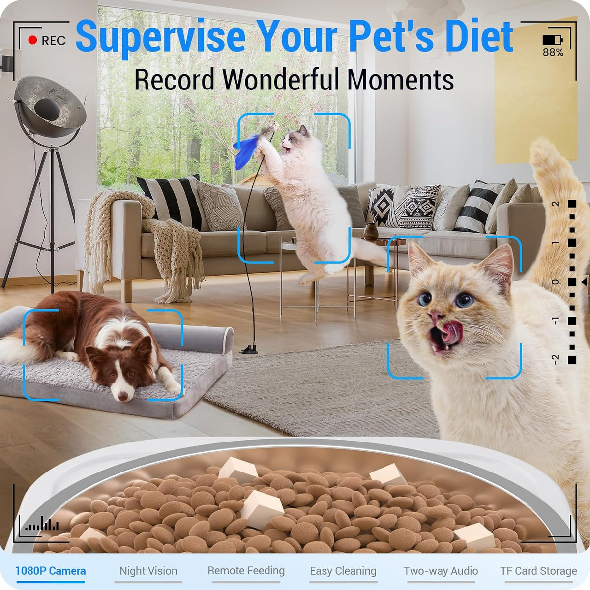Automatic Cat Feeder with Camera: 5G WiFi Automatic Dog Feeder with Night Vision, 7L Auto Cat Food Dispenser with