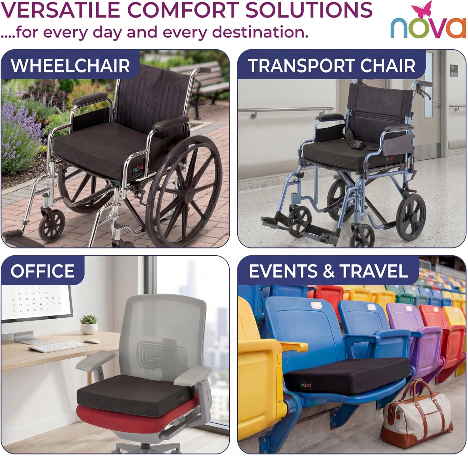 Medical Products Gel & Memory Foam Seat & Wheelchair Cushion in 8 Sizes (from 16” x 16” to 18” x 24” Extra Wide)
