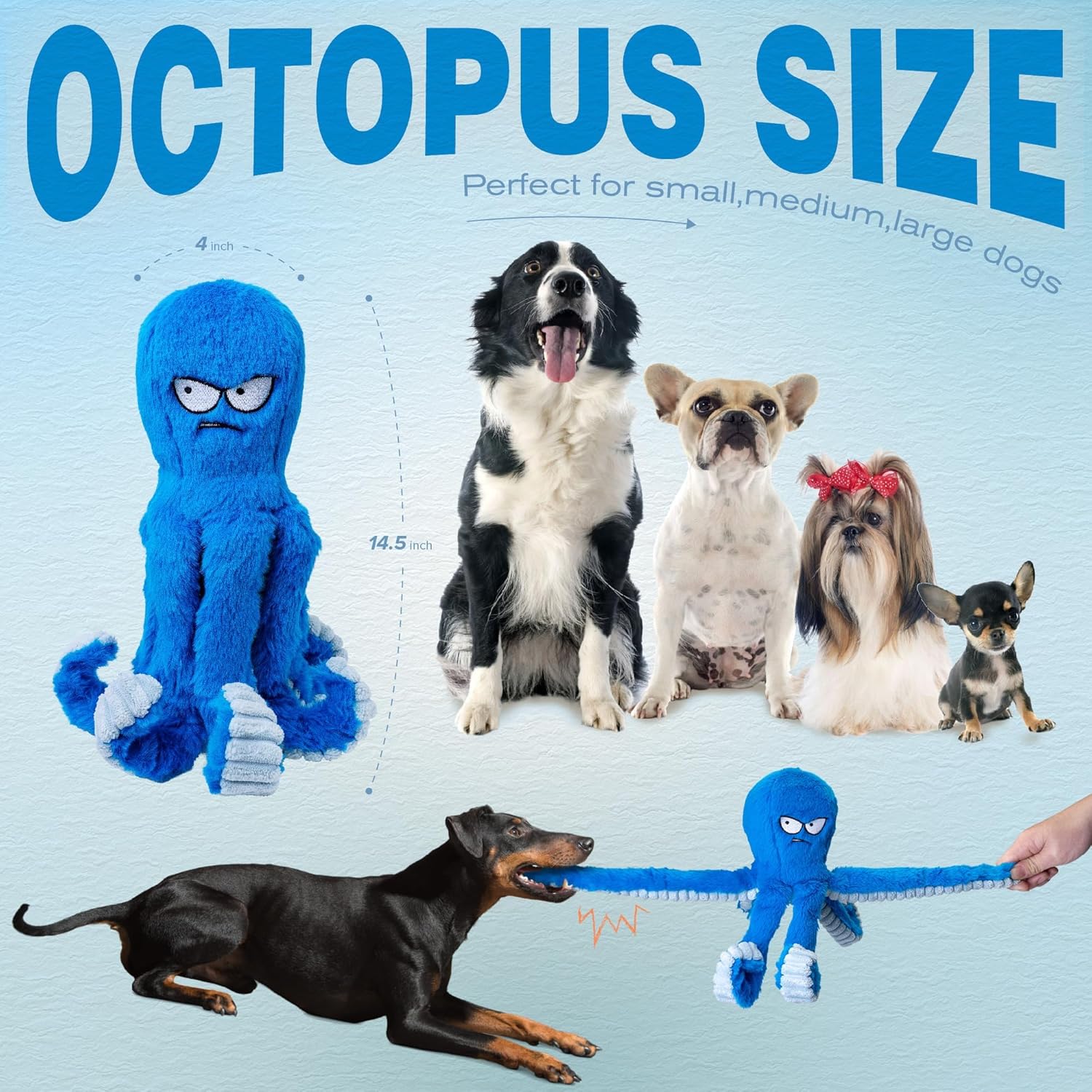 Tough Dog Toys, Stuffed Chew Large Dog Toys to Keep Them Busy, Interactive Squeaky Tug of War Doggie Toy, Crinkle