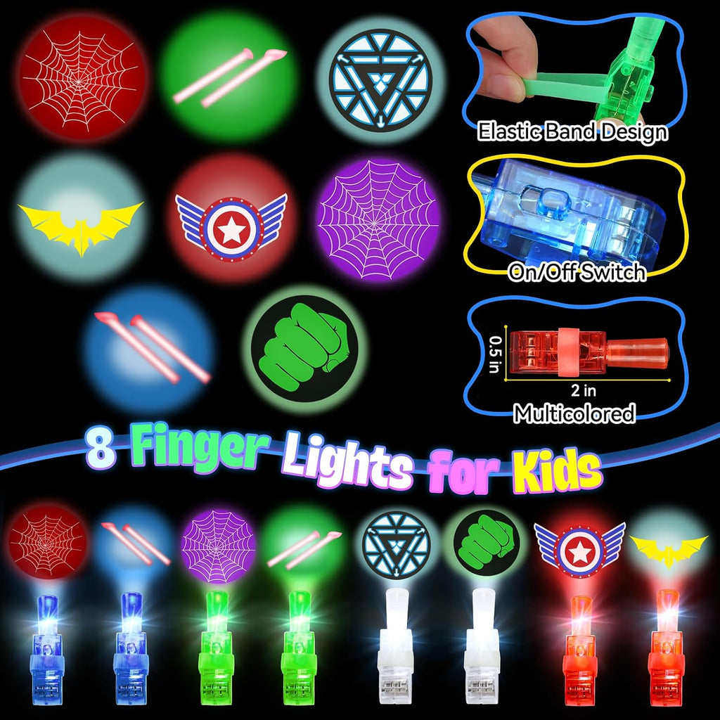 Superhero Capes with Finger Lights, Masks Dress Up for Kids 3-12 | 8 Capes, 8 Masks, 8 Lights for Boys Girls