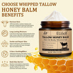 Whipped Tallow Cream for Face & Body - 100% Grass-Fed Beef Tallow, Natural Honey & Beeswax Moisturizer, Deep