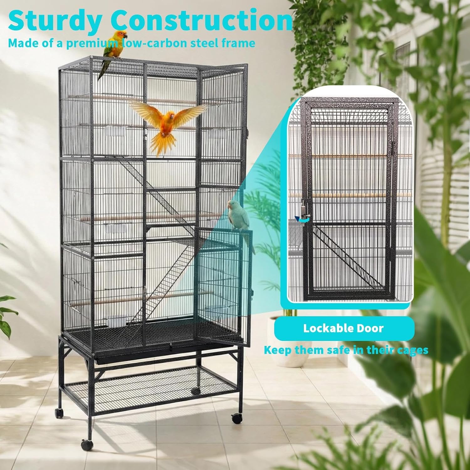 Professional Bird Keeper Cage, 31x18x69.5in Extra Large Vertical Flight Cage, Low-Carbon Steel Frame with Full
