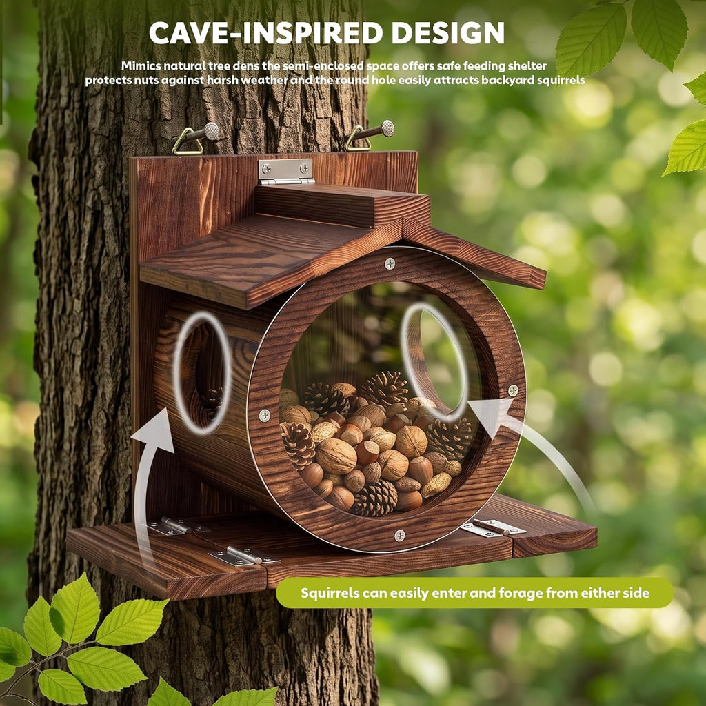 Wooden Squirrel Feeders for Outside, Backyard Feeding House