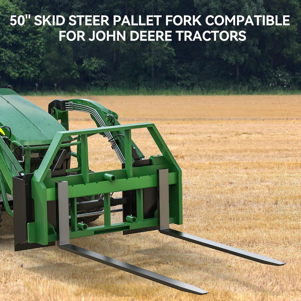 4000lbs Skid Steer Pallet Fork Attachment, 50" Pallet Fork Frame with 48" Fork Blades Fit for John Deere Tractors