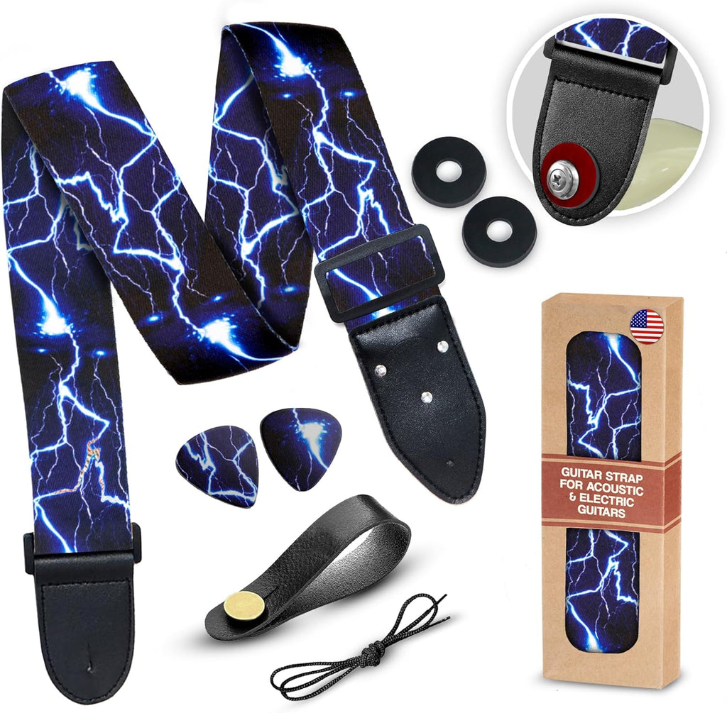 Guitar Strap For Acoustic, Electric and Bass Guitars, Adjustable Padded Leather Ends Guitar Straps For Men and Women